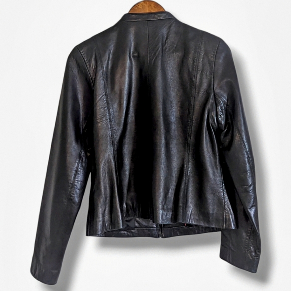 Cole Haan City | Black Lambskin Leather Vented Racer Jacket Women's Size M - Picture 4 of 7